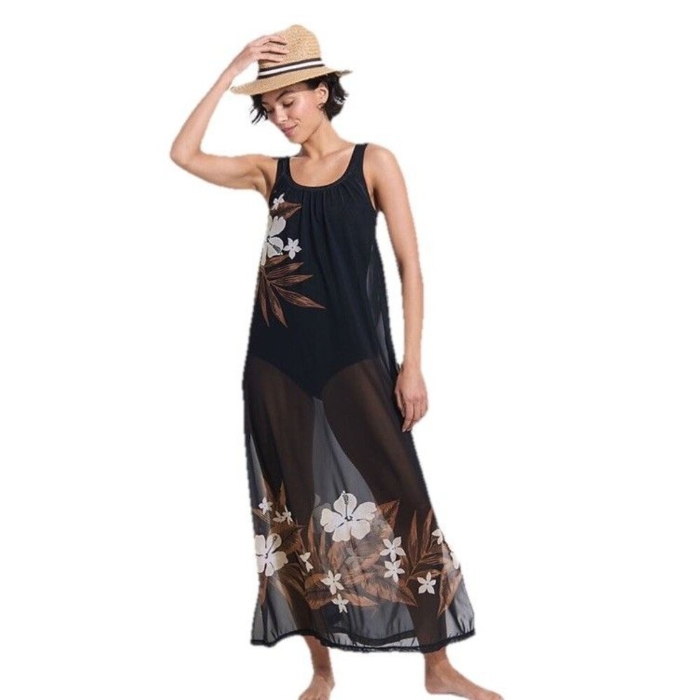 Lands End Swimcover Dress Size Small Mesh Midi Black Neutral